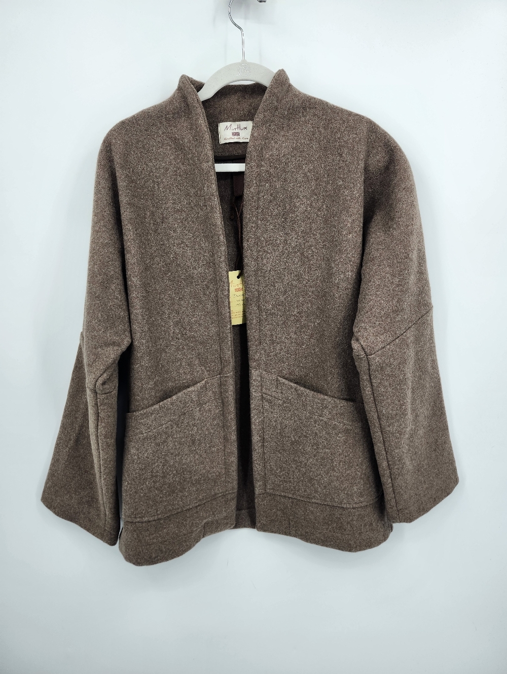 Mintlux Sz M-L Jackie Jk Winter Kimono 100% Wool Jacket Beige brown Minimalist